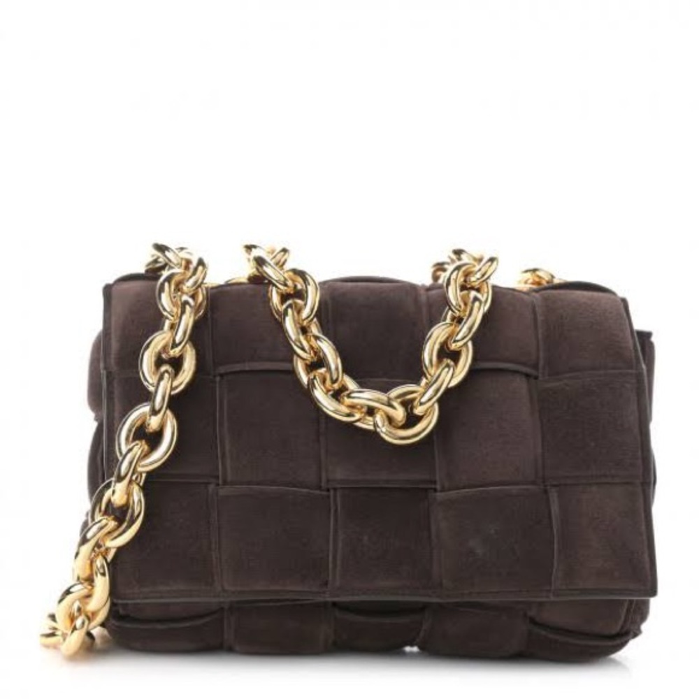 BOTTEGA VENETA Cassette - Never Used! | brown suede gold chain basket weave bag
